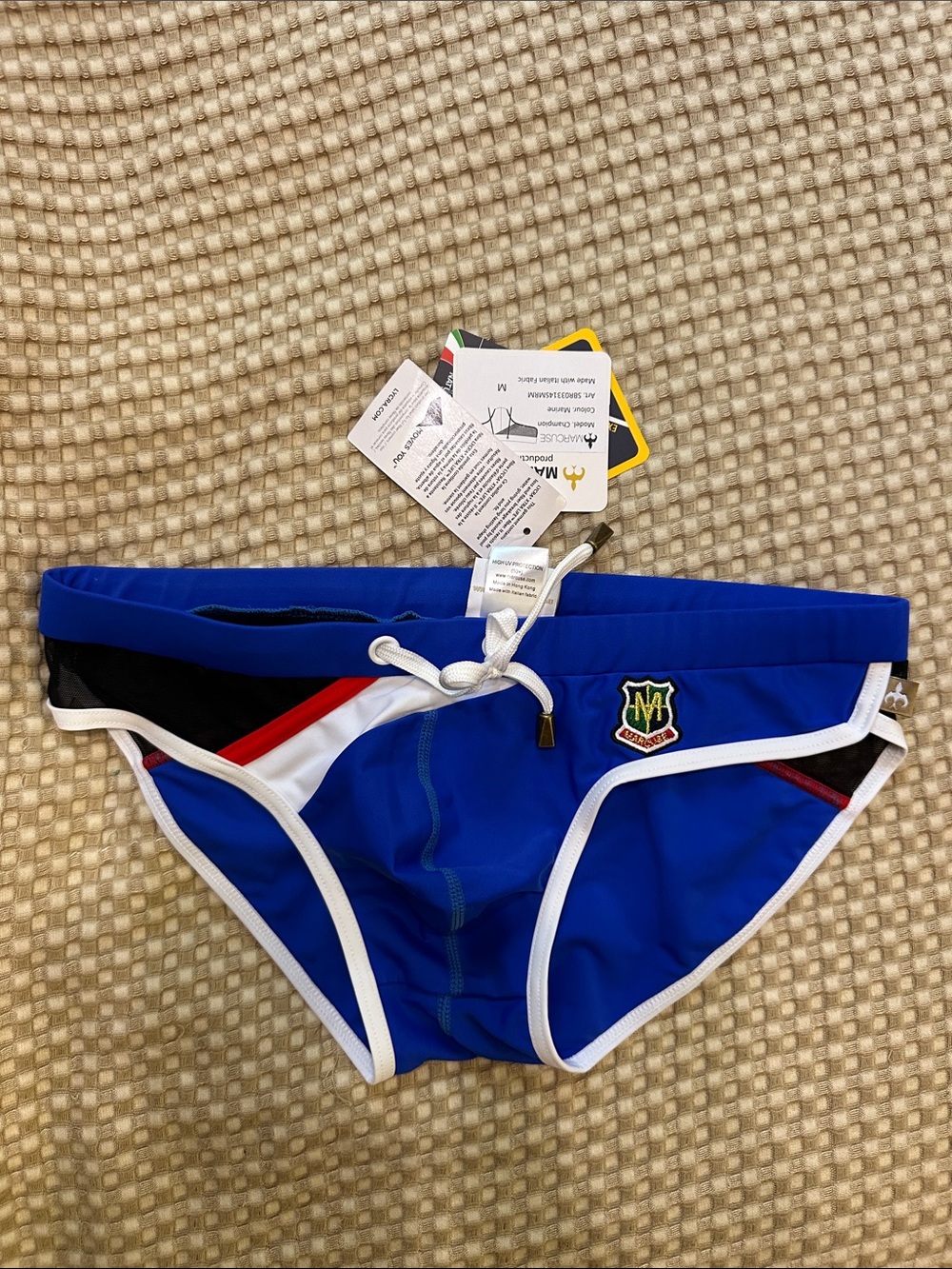 Men's Blue Contrast Trim Swim Briefs with Emblem